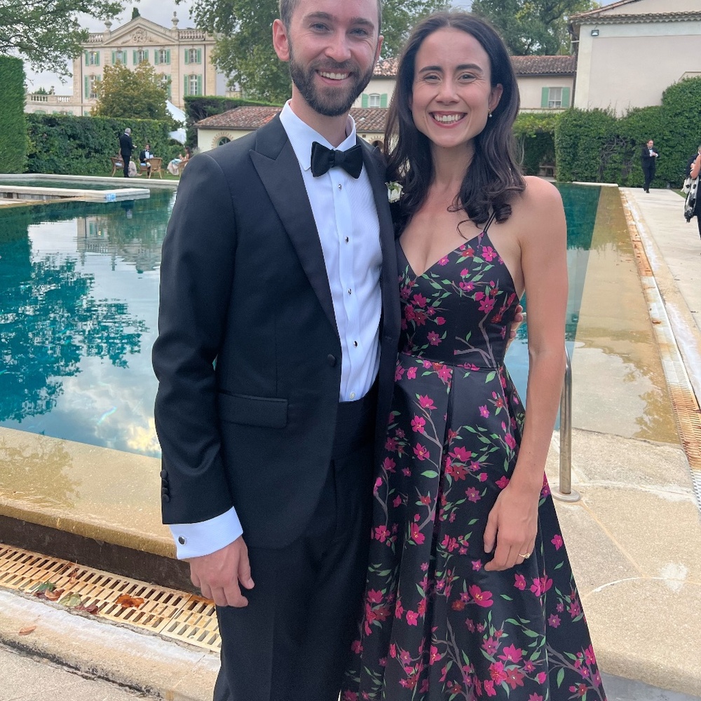 Alice + Olivia Black Maxi Dress with Pink Floral Design